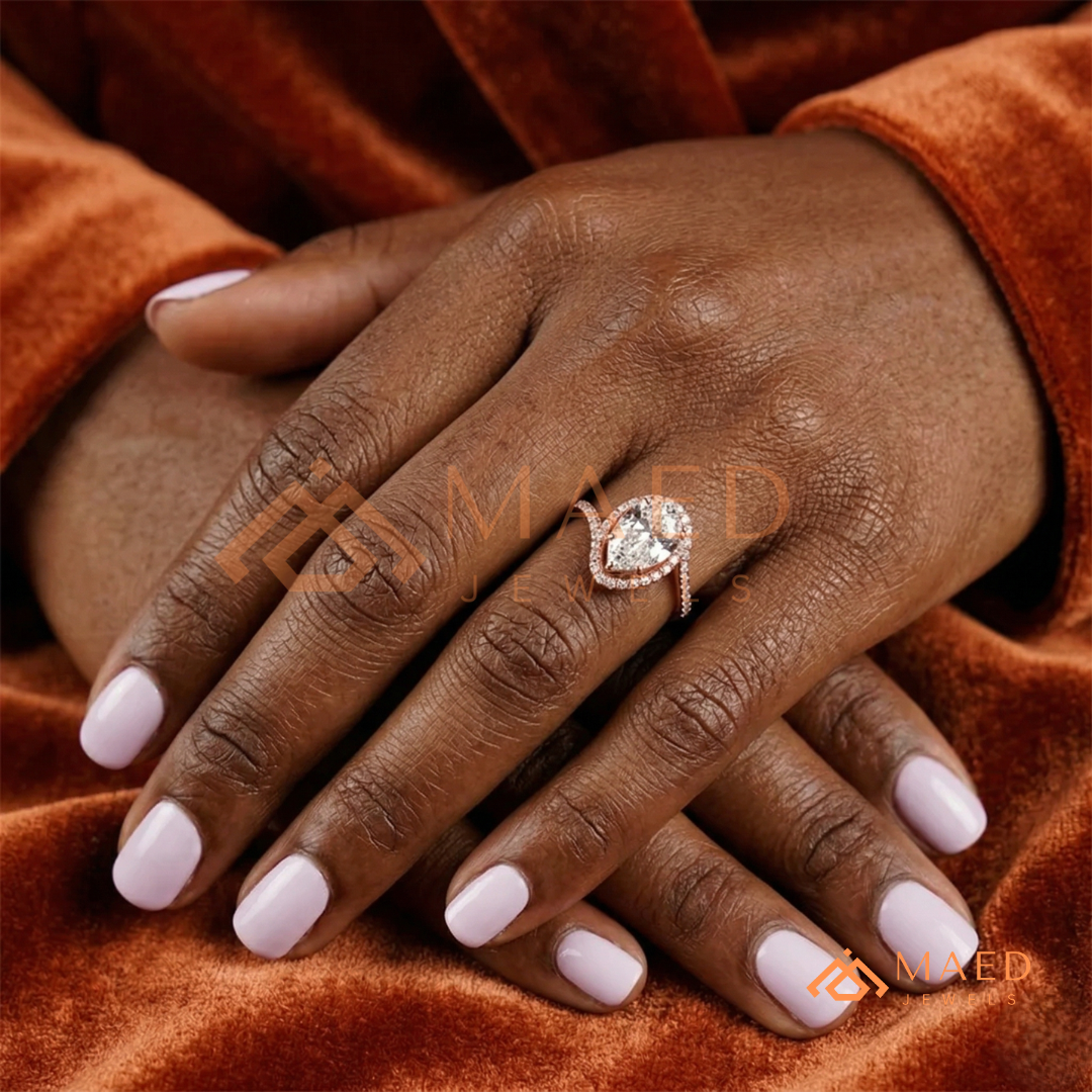 Pear Cut Halo Bypass Engagement Ring in Sterling Silver, 14K Gold & 14K Rose Gold
