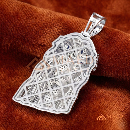 Iced Out Jesus Head Piece with Blue Sapphires | Silver, 14K Yellow & Rose Gold