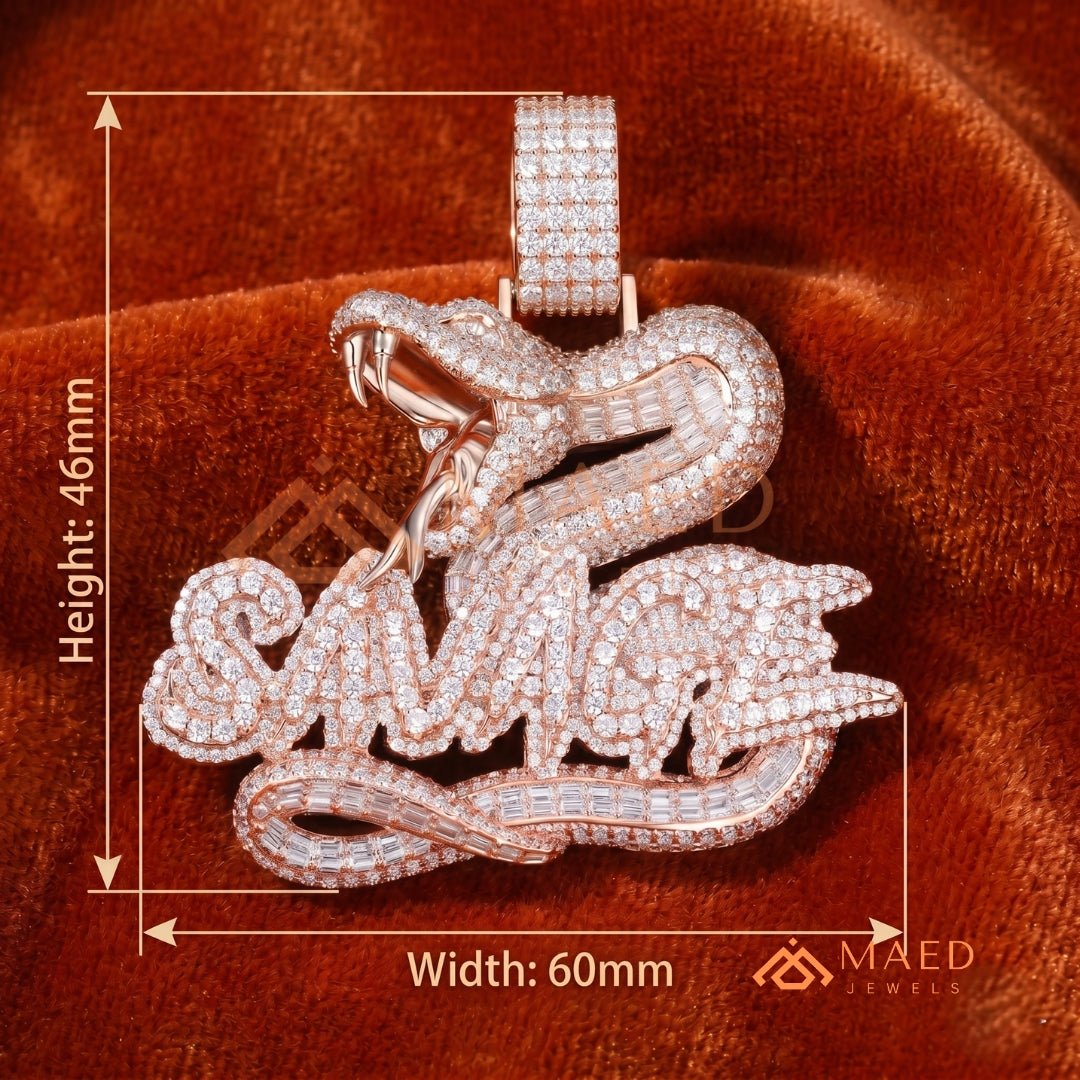 Iced Out "Savage" Snake Pendant - 14K Gold, Rose Gold & Silver Hip Hop Jewelry