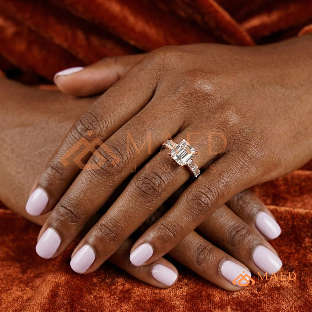 Classic Asscher Cut Solitaire Engagement Ring with Eternity Band Shank in Silver, 14K Gold & Rose Gold