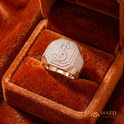 Men's Iced-Out Dollar Sign Signet Ring | Sterling Silver, 14K Gold & Rose Gold