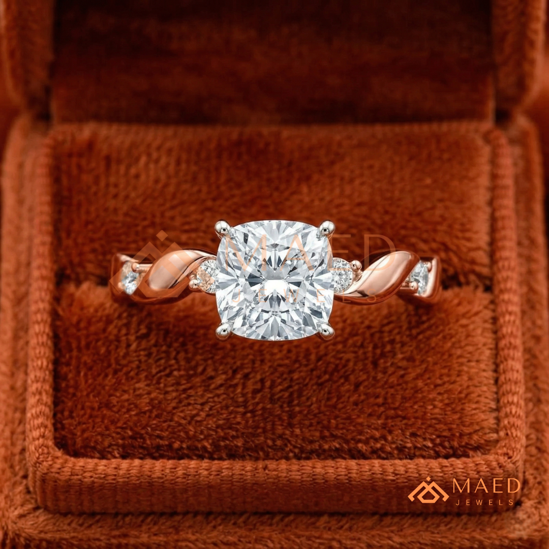 The Willow Cushion Cut Twisted Band Ring – Silver, 14K Yellow & Rose Gold