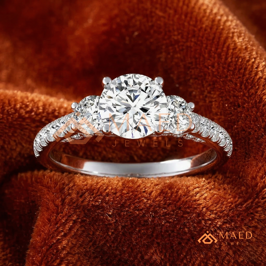 he Trinity Pave Band Ring | Round Brilliant Three-Stone Anniversary Band