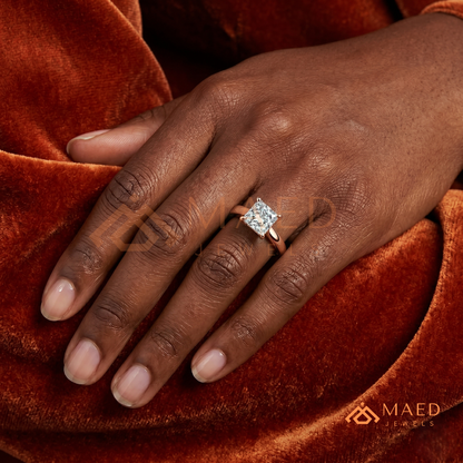 Princess Cut Solitaire Engagement Ring in 14K Gold, Rose Gold & Sterling Silver | Classic Tapered Band Promise Ring for Women