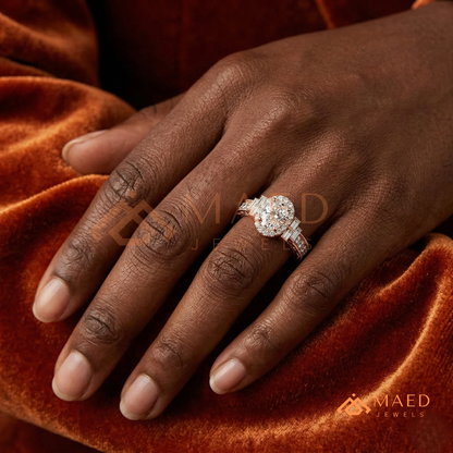Heirloom Oval Halo [Gemstone Type] Ring with Filigree Band in 14K Gold, Rose Gold & Silver