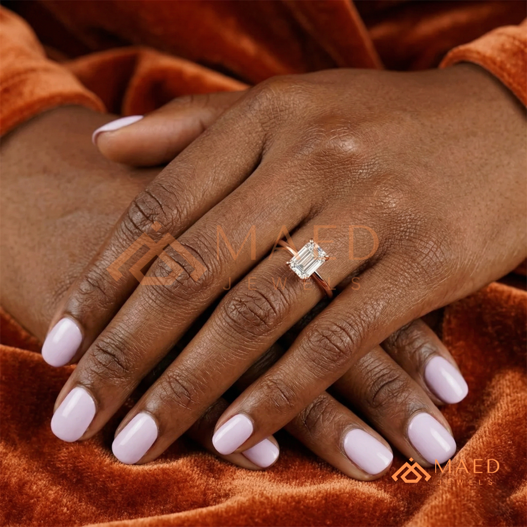 Classic Emerald Cut Solitaire Engagement Ring with Knife-Edge Band in Silver, 14K Gold & Rose Gold