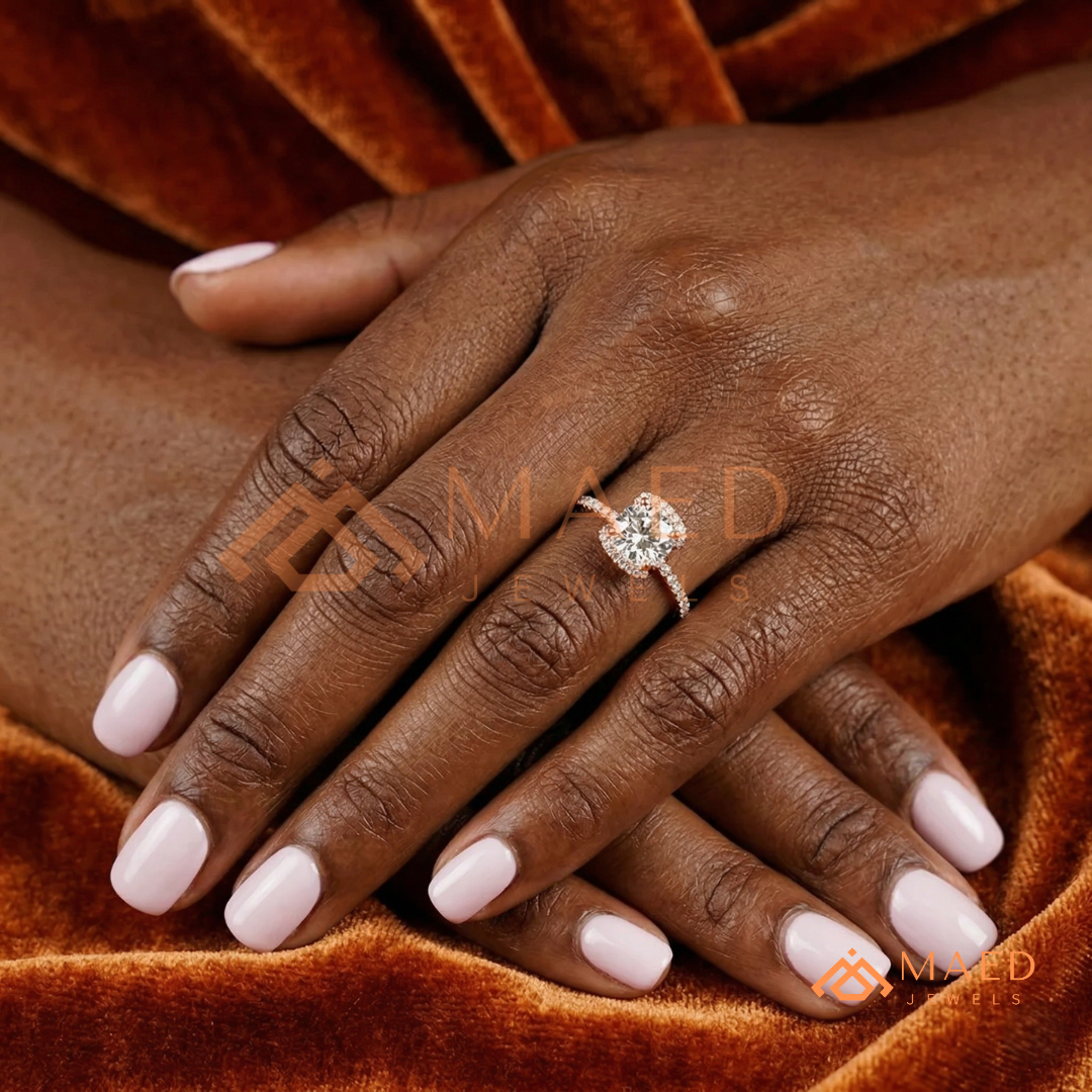 Modern Round Cut Open Arc Halo Engagement Ring in 14K Gold, Rose Gold & Silver