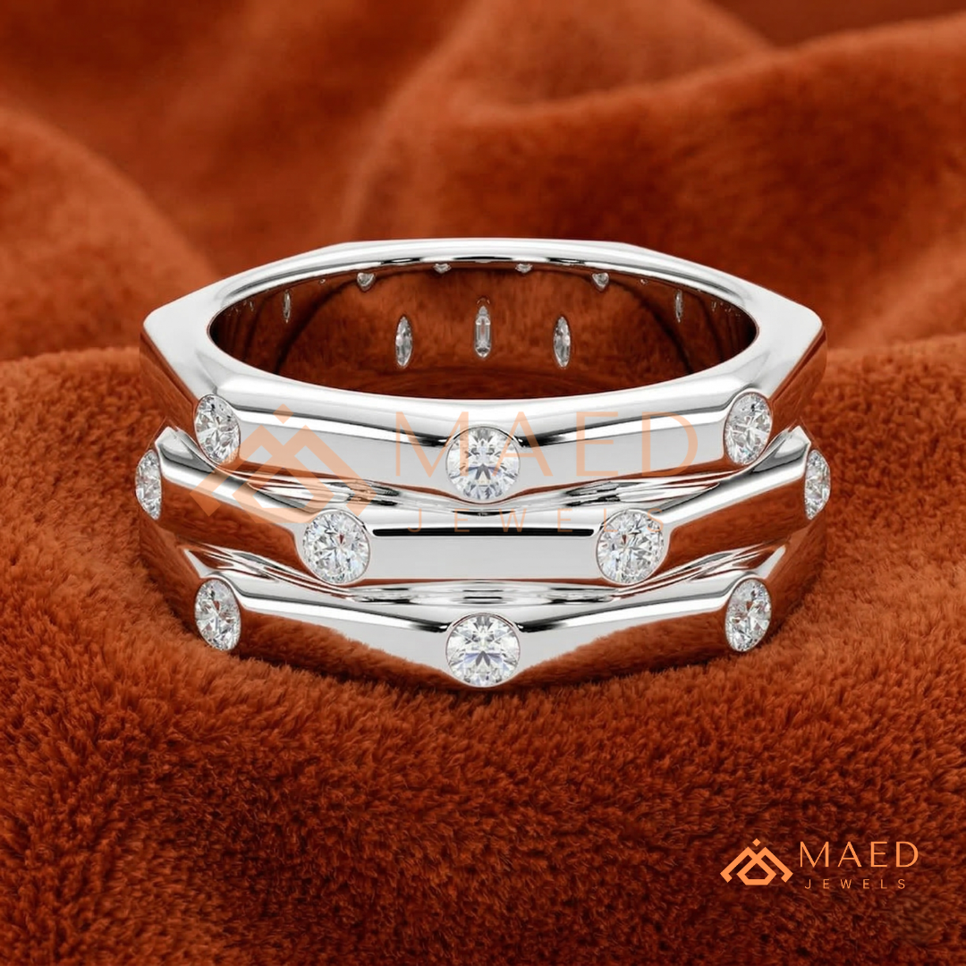 The Nexus Triple Layer Faceted Band | Flush Diamond Statement Ring
