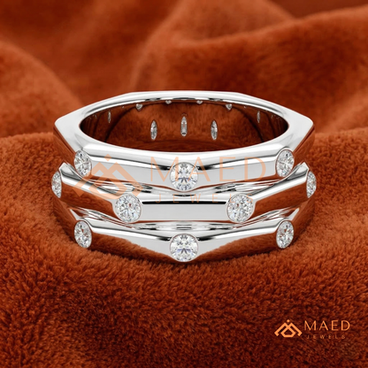 The Nexus Triple Layer Faceted Band | Flush Diamond Statement Ring