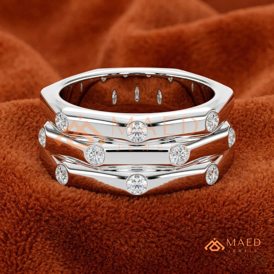 The Nexus Triple Layer Faceted Band | Flush Diamond Statement Ring