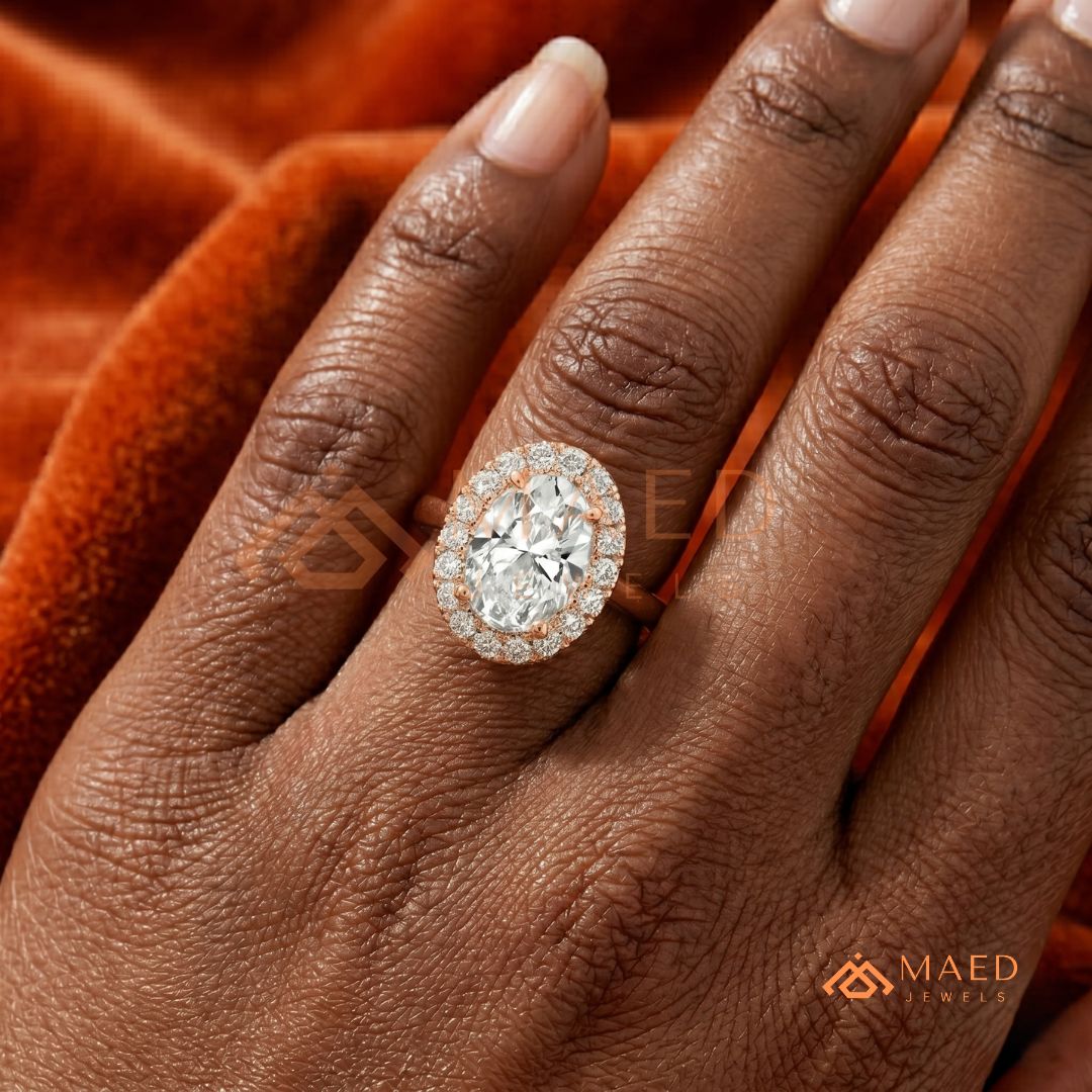 Classic Oval Cut Halo Engagement Ring in 14K Gold, Rose Gold & Silver