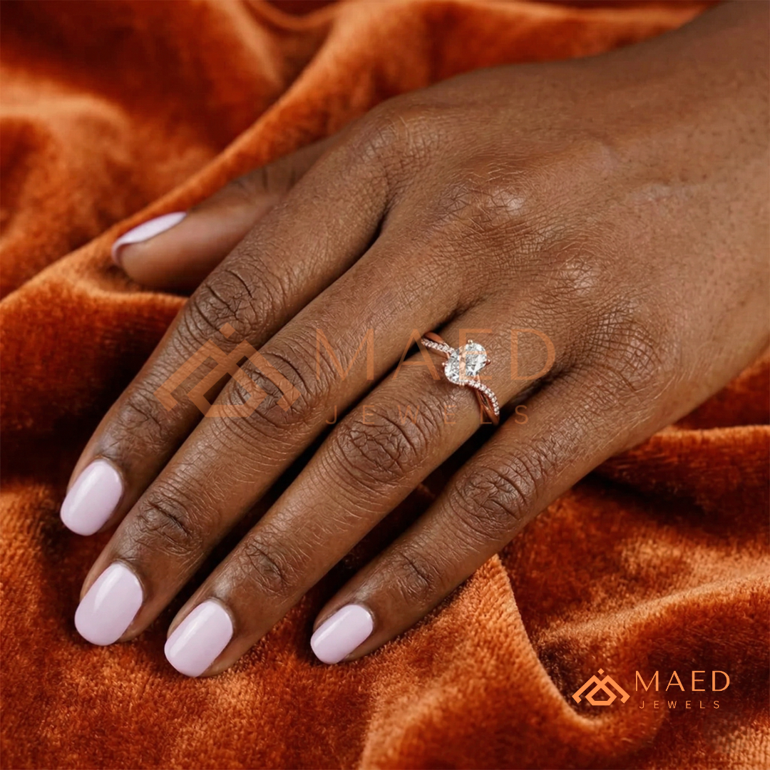 Oval Cut Twisted Infinity Engagement Ring in 14K Gold, Rose Gold & Silver | Entwined Pave Moissanite Wedding Ring for Women