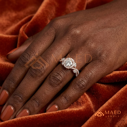 Radiant Cut Double Halo Engagement Ring with Twisted Shank
