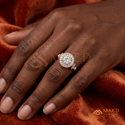 Vintage-Inspired Round Halo Engagement Ring with Milgrain Detail in 14K Gold, Rose Gold or Silver