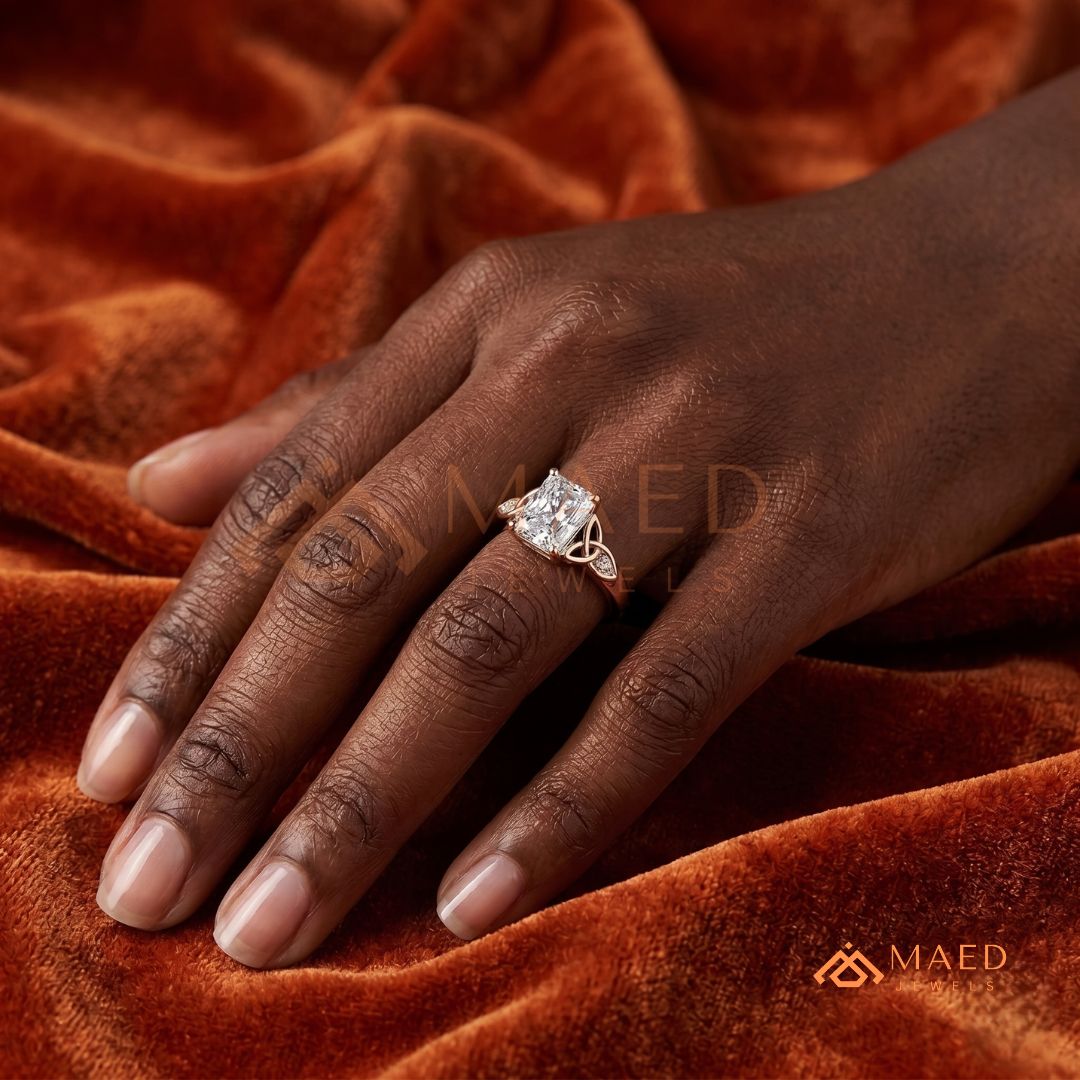 Radiant Cut 3-Stone Engagement Ring with Pear Side Gems & Pavé Band