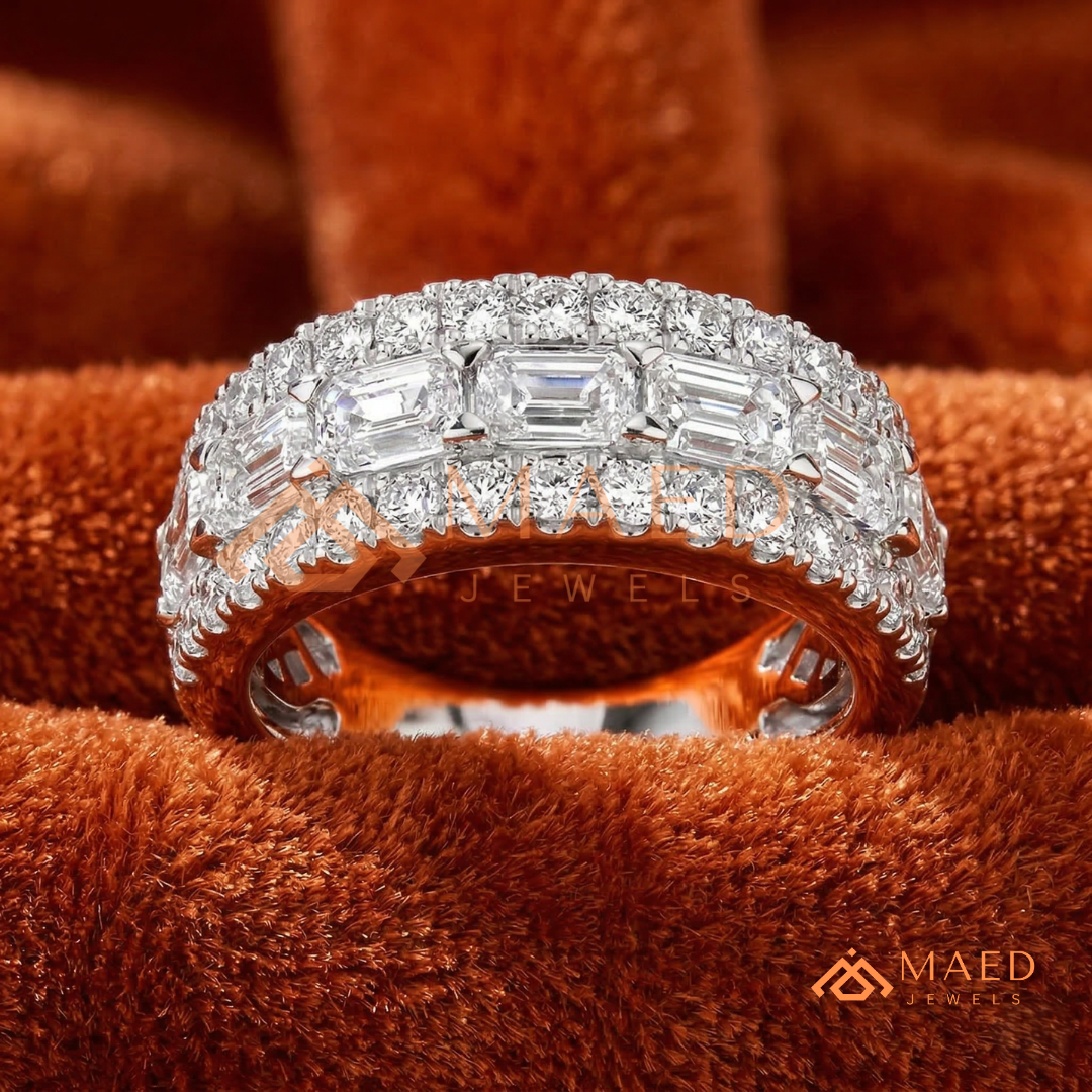 The Empress Triple-Row Eternity Band | Emerald & Round Cut Cluster Ring