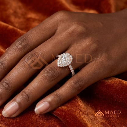 Pear Cut Halo Engagement Ring with Pave Band