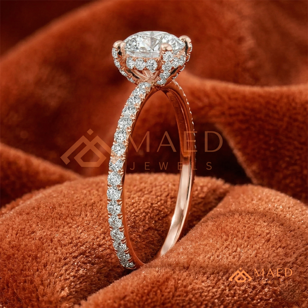 Classic Solitaire Engagement Ring with Pavé Band