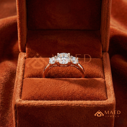 Classic Round Brilliant Cut Three Stone Ring | 14k Gold, Rose Gold & Silver