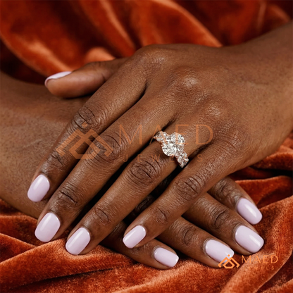 Elongated Oval Cut Engagement Ring with Full Oval Eternity Band | 14k Gold & Silver
