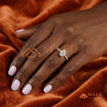Oval Cut Engagement Ring with Pavé Band in Silver, 14K Gold, & 14K Rose Gold
