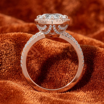 Classic Oval Cut Solitaire Engagement Ring with Split Shank Pave Band in Silver, 14K Gold & Rose Gold