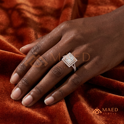 Vintage Oval Cut Geometric Shield Ring | Marquise & Round Pavé Chevron Band