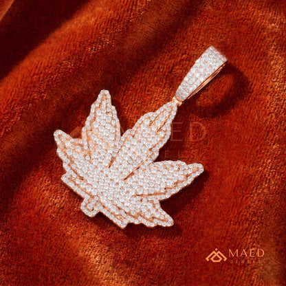 Iced Out Leaf Diamond Pendant | 14K Gold, Rose Gold & Sterling Silver
