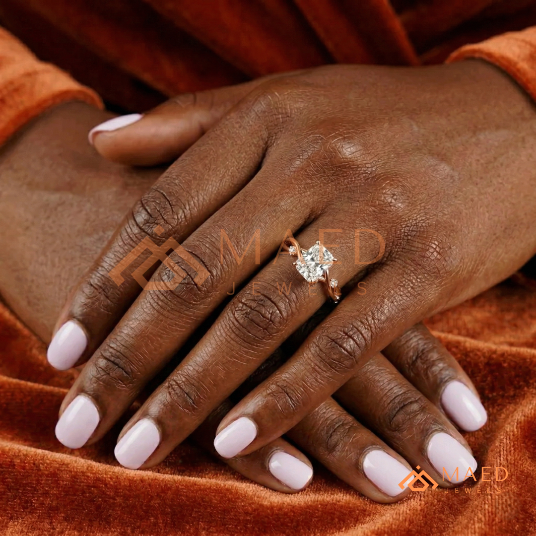 Enchanted Vine Radiant Cut Ring | Nature-Inspired Branch Wedding Band | 14K Gold, Rose Gold & Sterling Silver