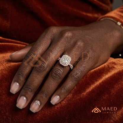Radiant Cut Double Halo Engagement Ring with Twisted Band | 14k White Gold 14k Rose Gold,14K GOLD