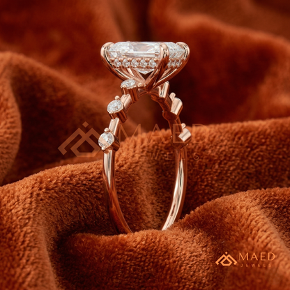 Radiant Cut Moissanite Engagement Ring in Sterling Silver, 14K Gold & Rose Gold | Art Deco Bezel-Set Accent Band