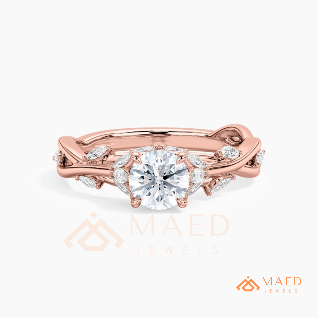 Nature Inspired Twisted Vine Engagement Ring in 14K Gold, Rose Gold & Silver