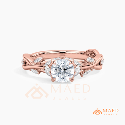 Nature Inspired Twisted Vine Engagement Ring in 14K Gold, Rose Gold & Silver