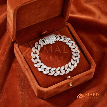 Iced Baguette Cuban Link Bracelet – 925 Silver, Gold & Rose Gold