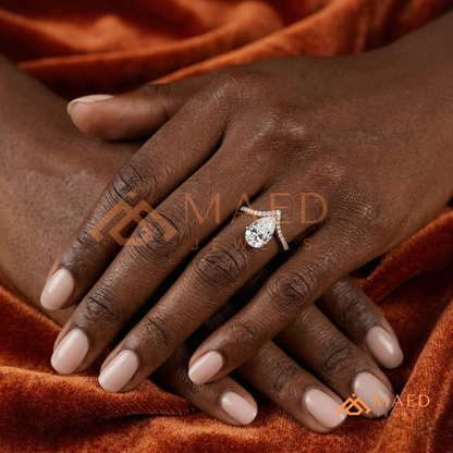Pear Cut Chevron Engagement Ring in Sterling Silver, 14K Gold & 14K Rose Gold