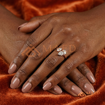 Toi et Moi Dual Pear Cut Bypass Engagement Ring in 14K Gold, Rose Gold & Silver