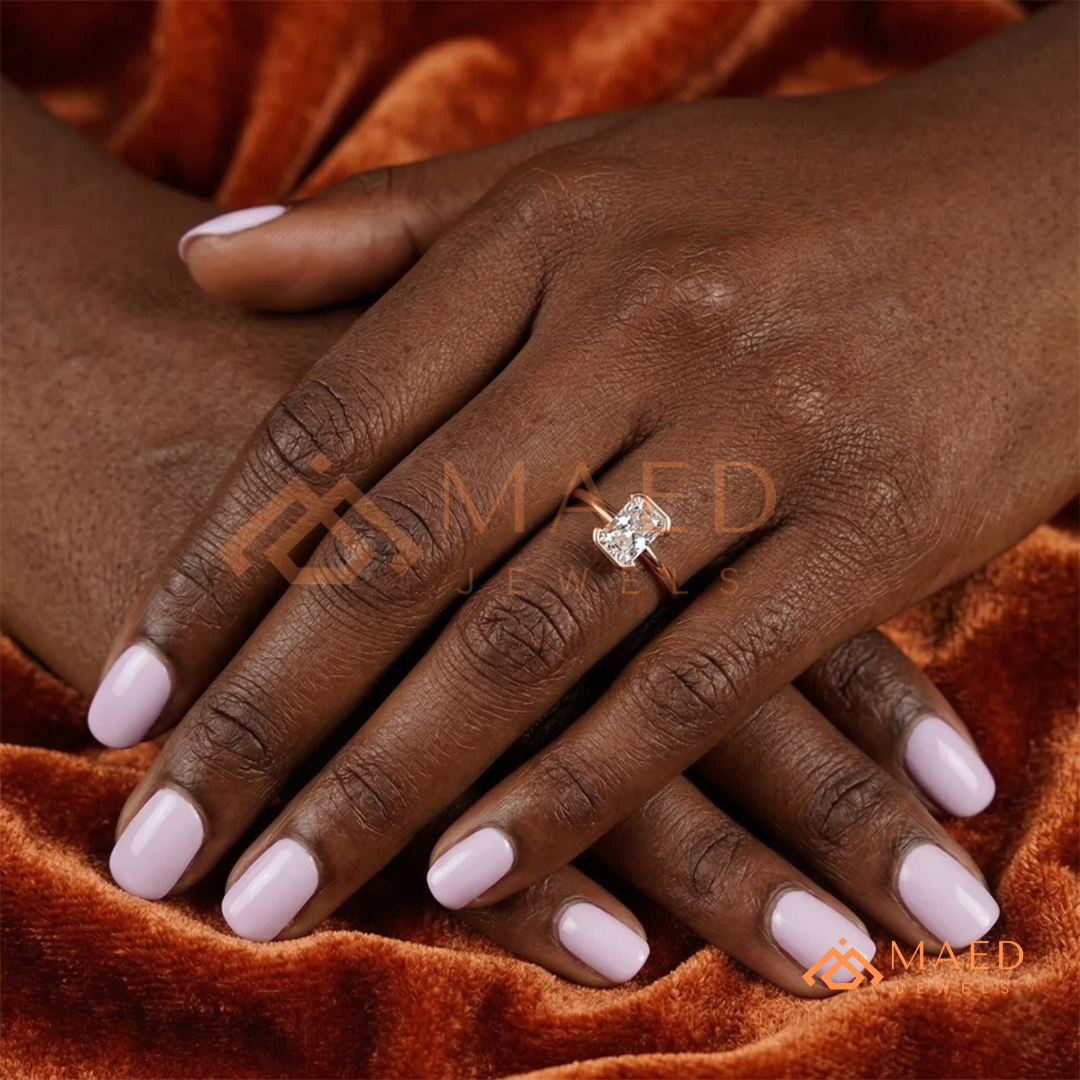 The Rowan Radiant Half-Bezel Engagement Ring – Silver, 14K Yellow & Rose Gold