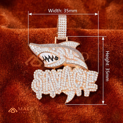 Iced-Out "SAVAGE" Shark Pendant – Micro-Pave Diamond Finish