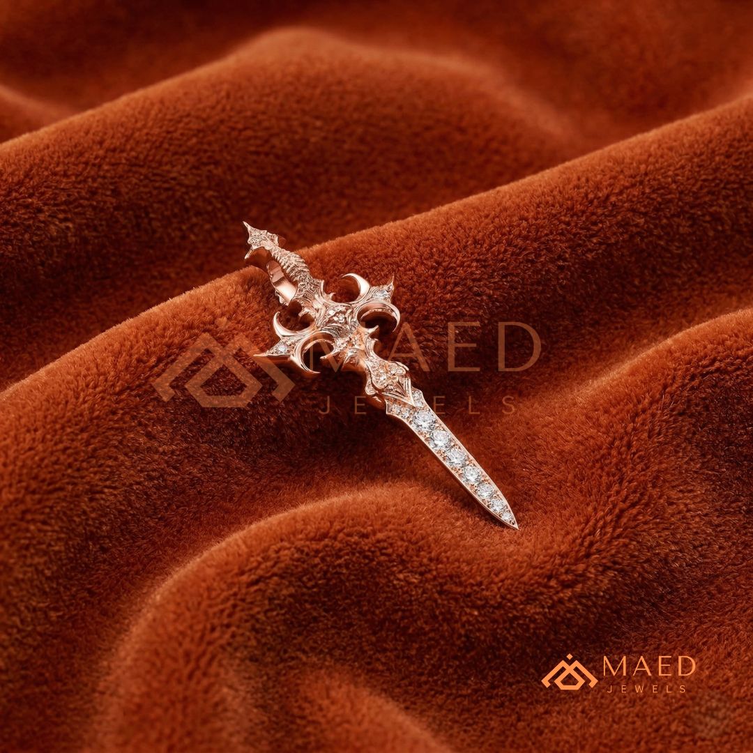 Gothic Dagger Cross Pendant Necklace in Sterling Silver, 14K Gold & Rose Gold