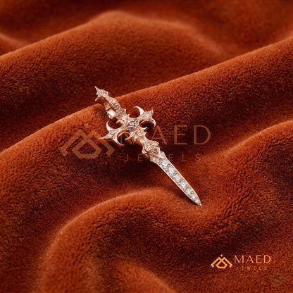 Gothic Dagger Cross Pendant Necklace in Sterling Silver, 14K Gold & Rose Gold