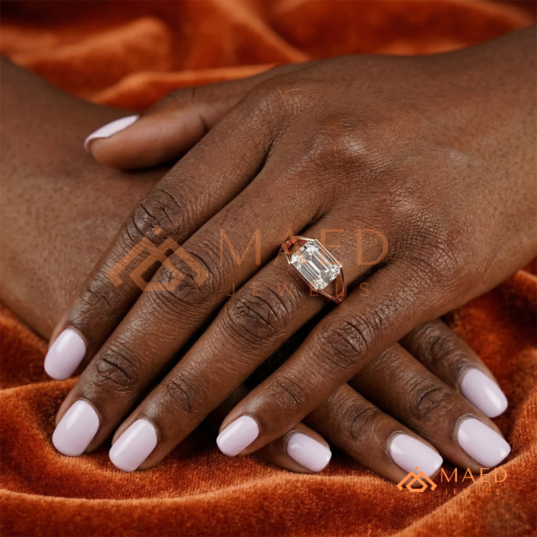 Nature-Inspired Radiant Cut Three-Stone Engagement Ring with Thorn Band in Silver, 14K Gold & Rose Gold