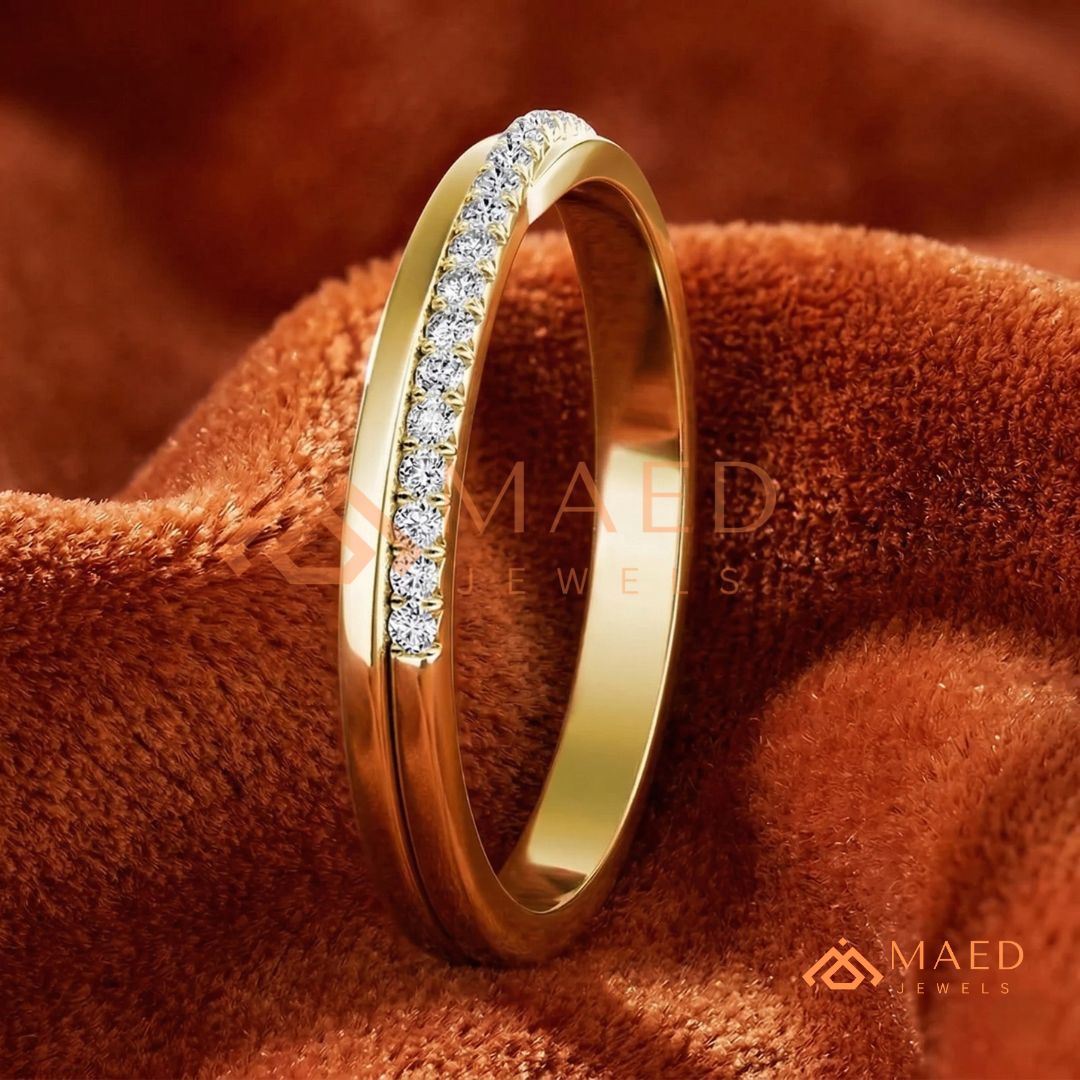 Scattered Baguette & Round Cut Diamond Wedding Band | Mosaic Cluster Anniversary Ring in Silver, 14K Gold, & Rose Gold