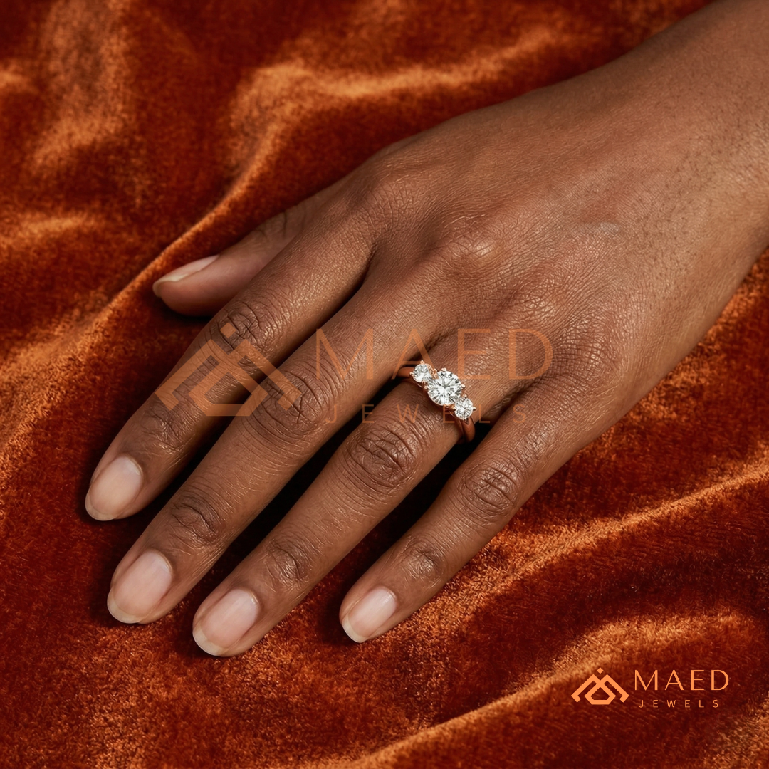 The Trinity Round Brilliant Past Present Future Ring – Silver, 14K Yellow & Rose Gold