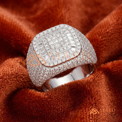 Heavy Multi-Row Baguette & Round Cluster Statement Ring – 14K Gold Wide Pinky Band