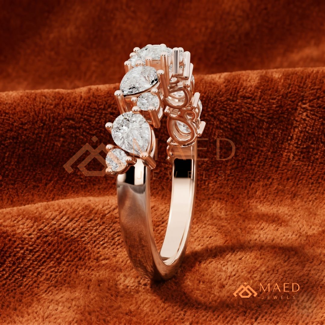 The Amara Scattered Cluster Band | Asymmetric Pear & Round Wave Ring