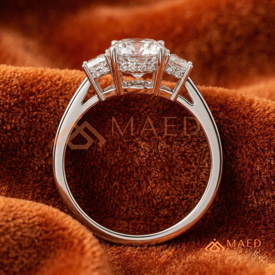 Classic Oval Cut 3-Stone Engagement Ring with Trapezoid Side Gems