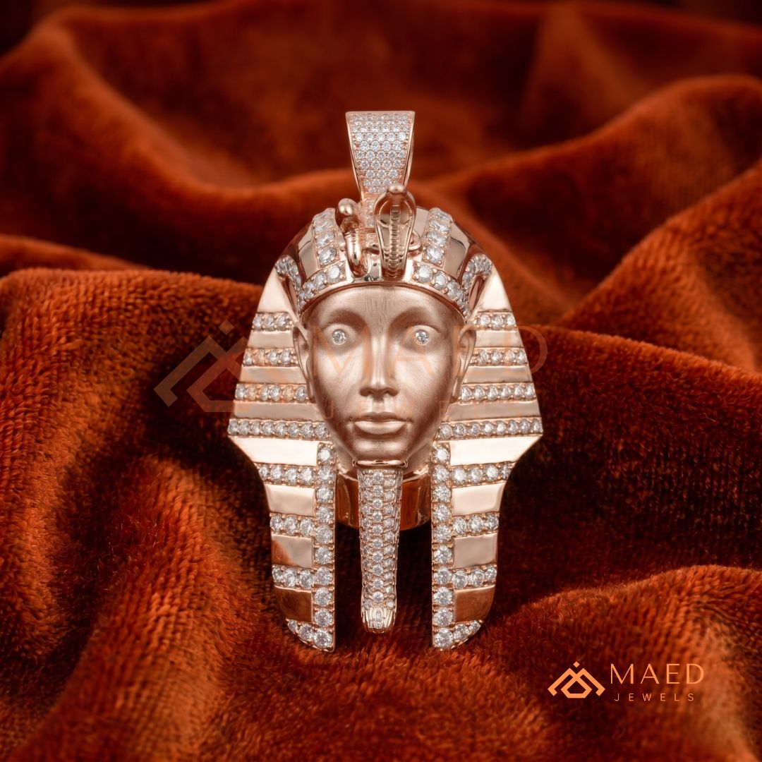 Heavy Egyptian Pharaoh Mask Statement Charm – Diamond Cluster Pendant