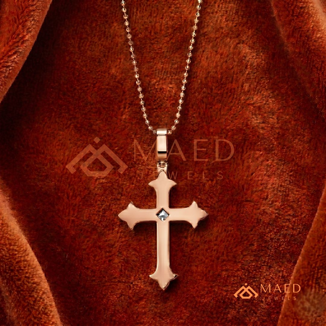 The Monarch Princess-Cut Cross | Royal Fleur-De-Lis Pave Crucifix Pendant