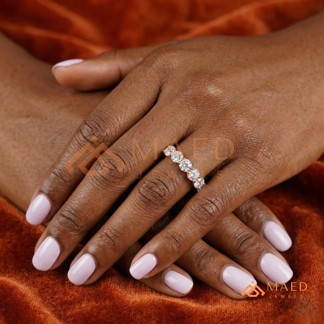 Classic Round Cut Half Eternity Ring – Shared Prong Moissanite Anniversary Band