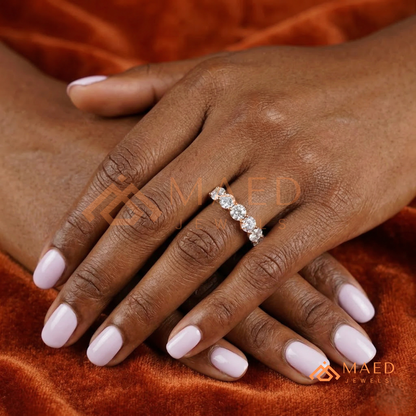 Classic Round Cut Half Eternity Ring – Shared Prong Moissanite Anniversary Band